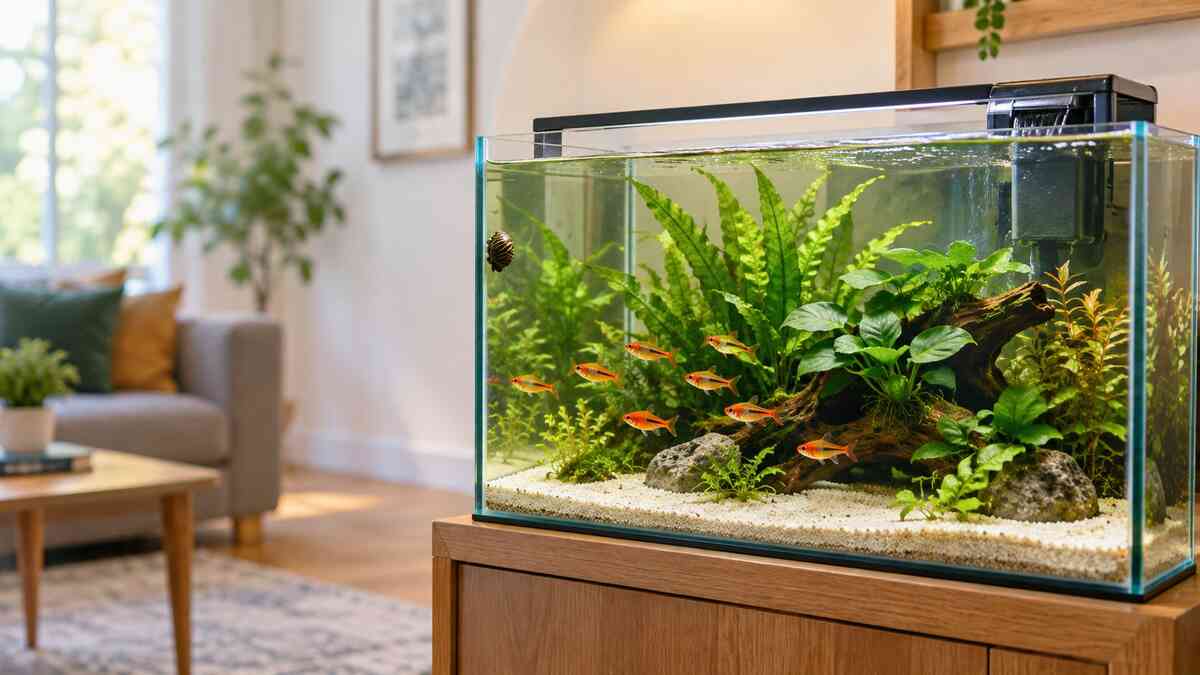 Best aquarium fish for beginners: orange tetras in a planted 10-gallon tank